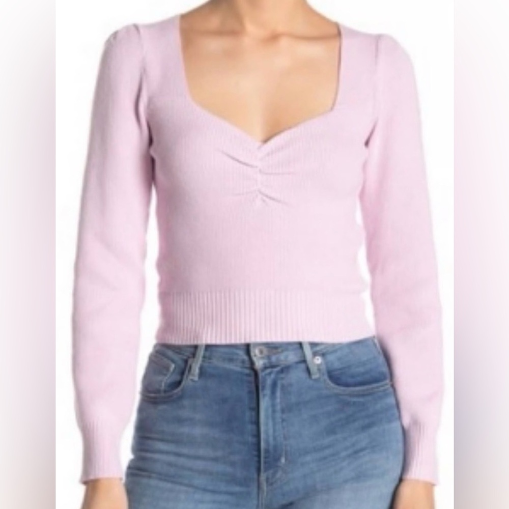 ASTR the Label Sweetheart Cropped Ribbed Sweater Top | Light Pink | Size M